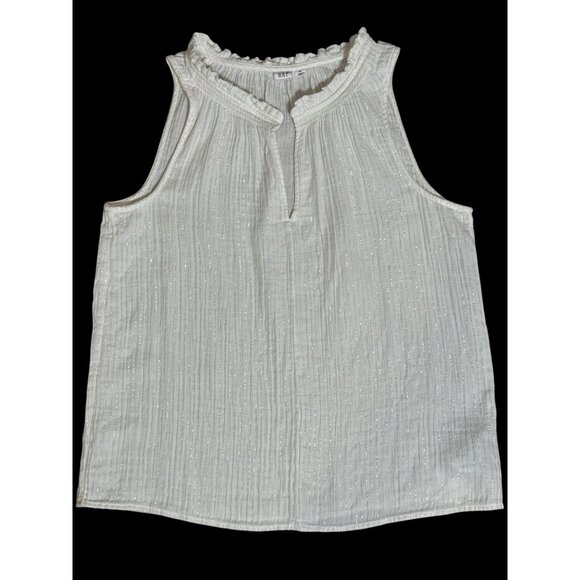 Gap Size M Womens White Sleeveless Top With Metallic Threading  Ruffle neckline - Picture 4 of 10